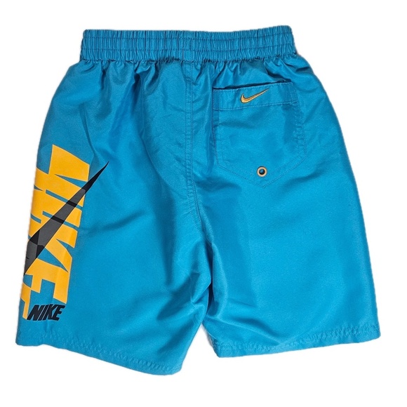 Nike Shorts Boys Medium Blue Yellow Swim Trunks Board Shorts Logo Swoosh - Picture 2 of 8